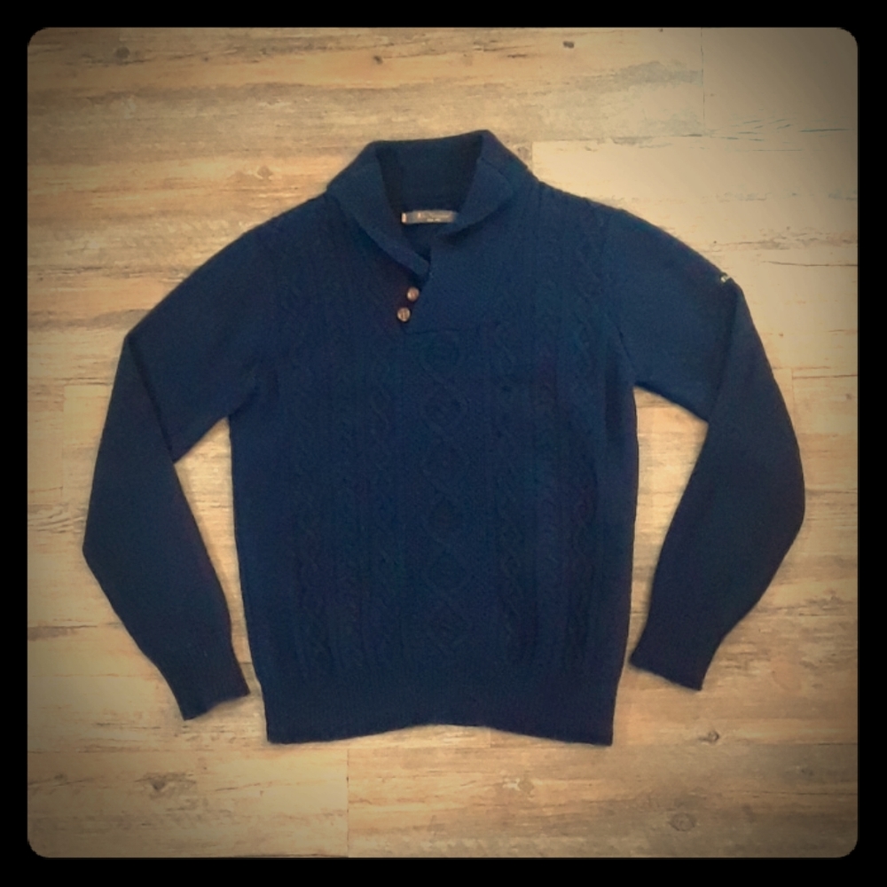 Ben Sherman blue shawl collar cable knit jumper